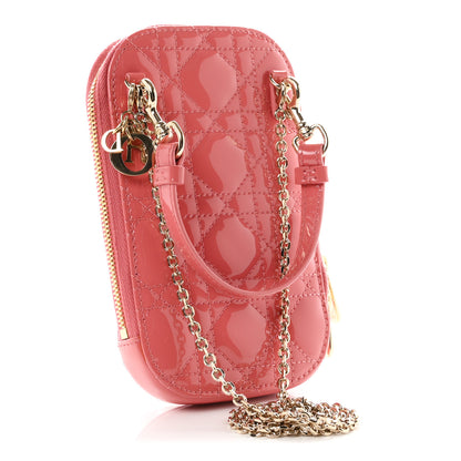 Christian Dior Patent Cannage Lady Dior Phone Holder Pink 2 of 9