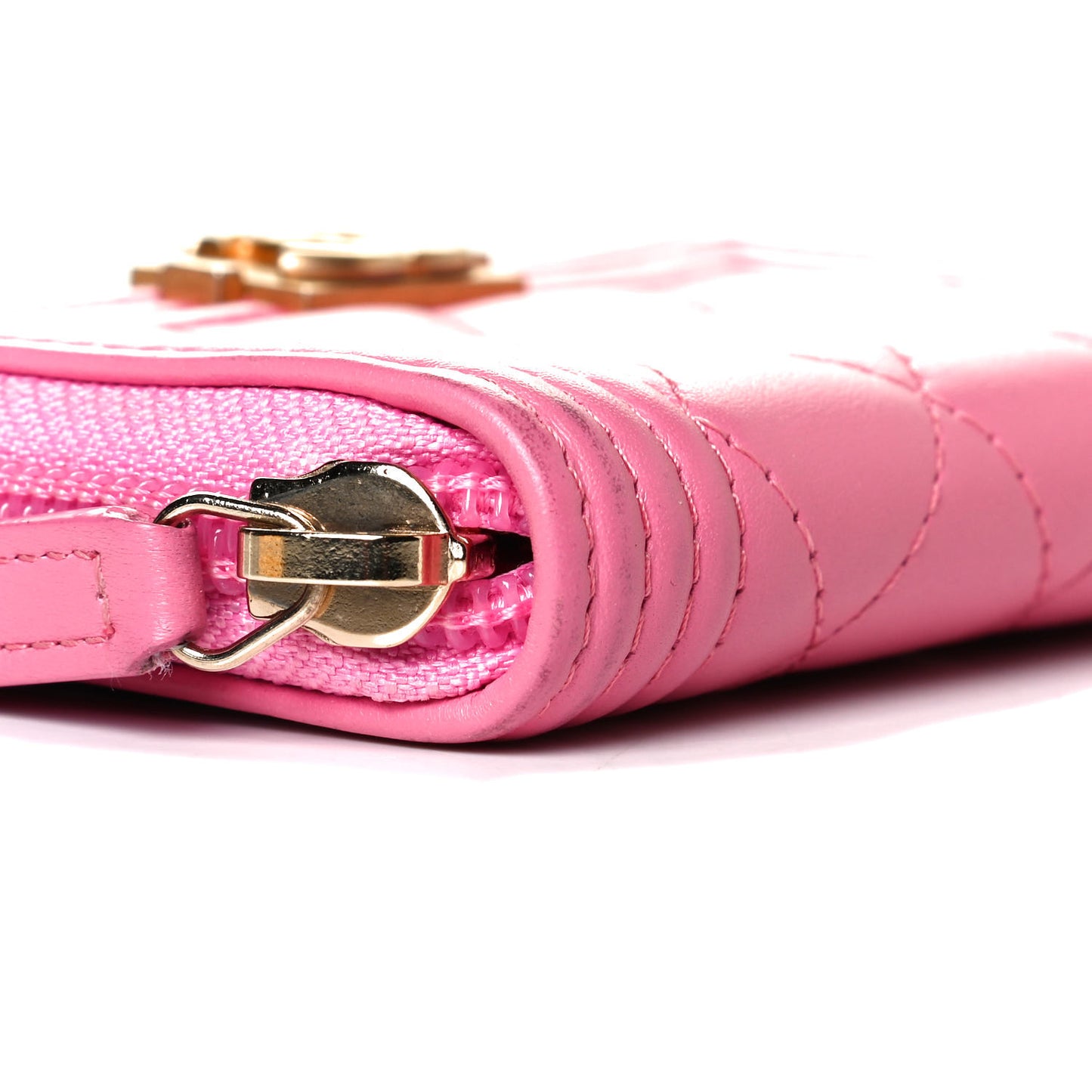 Lambskin Quilted Boy Zip Around Coin Purse Wallet Pink