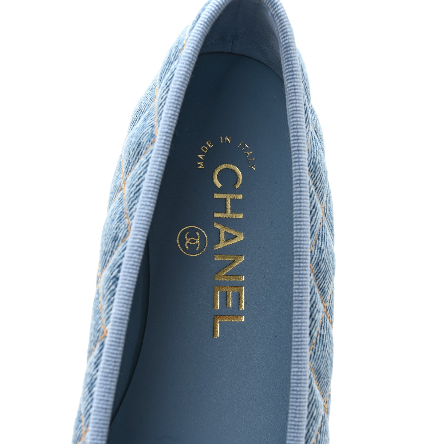 Denim Quilted CC Cap Toe Ballerina Flats 36 Light Blue