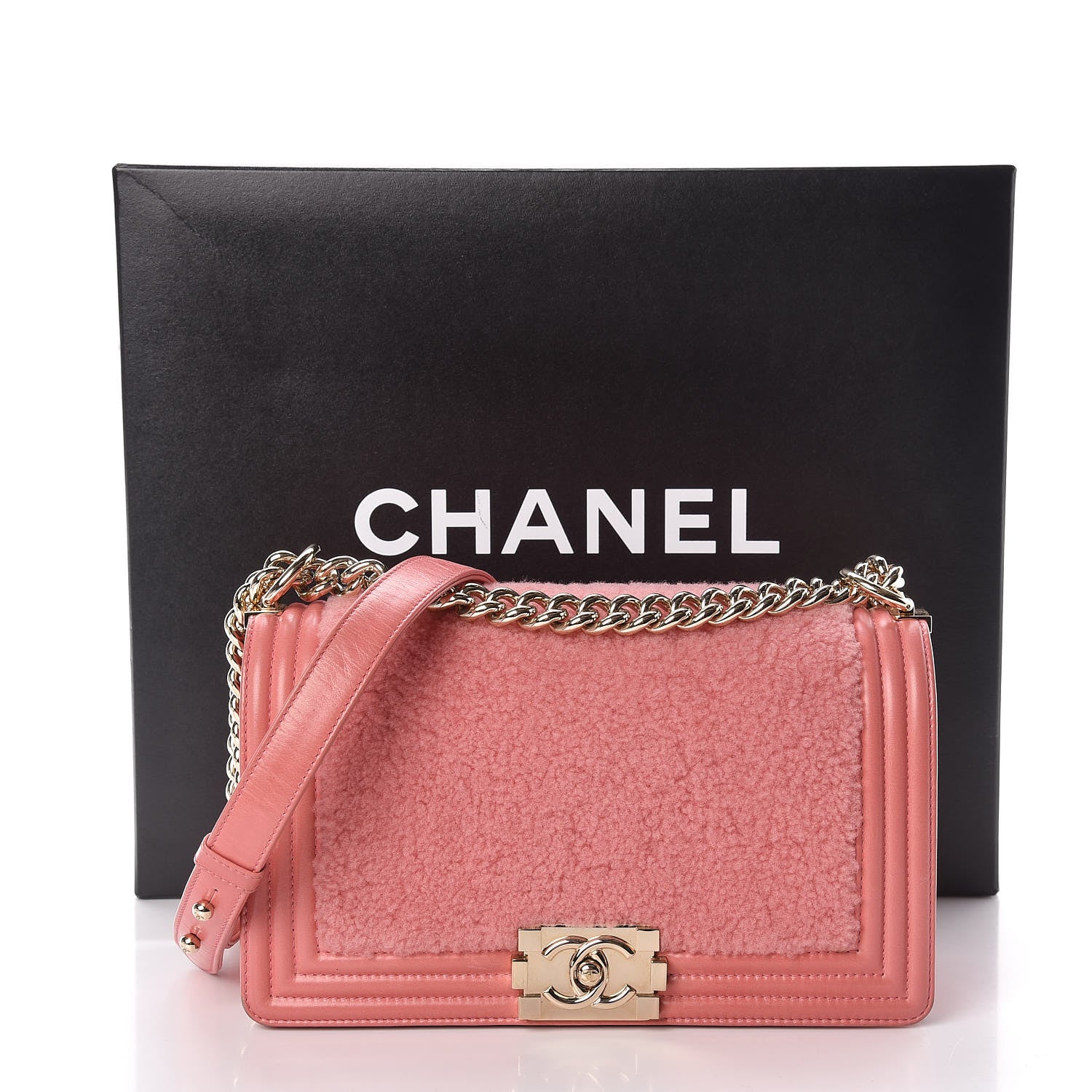 Chanel Shearling Sheepskin Medium Boy Flap Pink 19 of 19