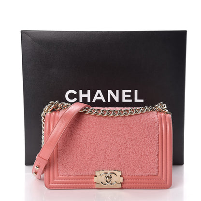 Chanel Shearling Sheepskin Medium Boy Flap Pink 19 of 19