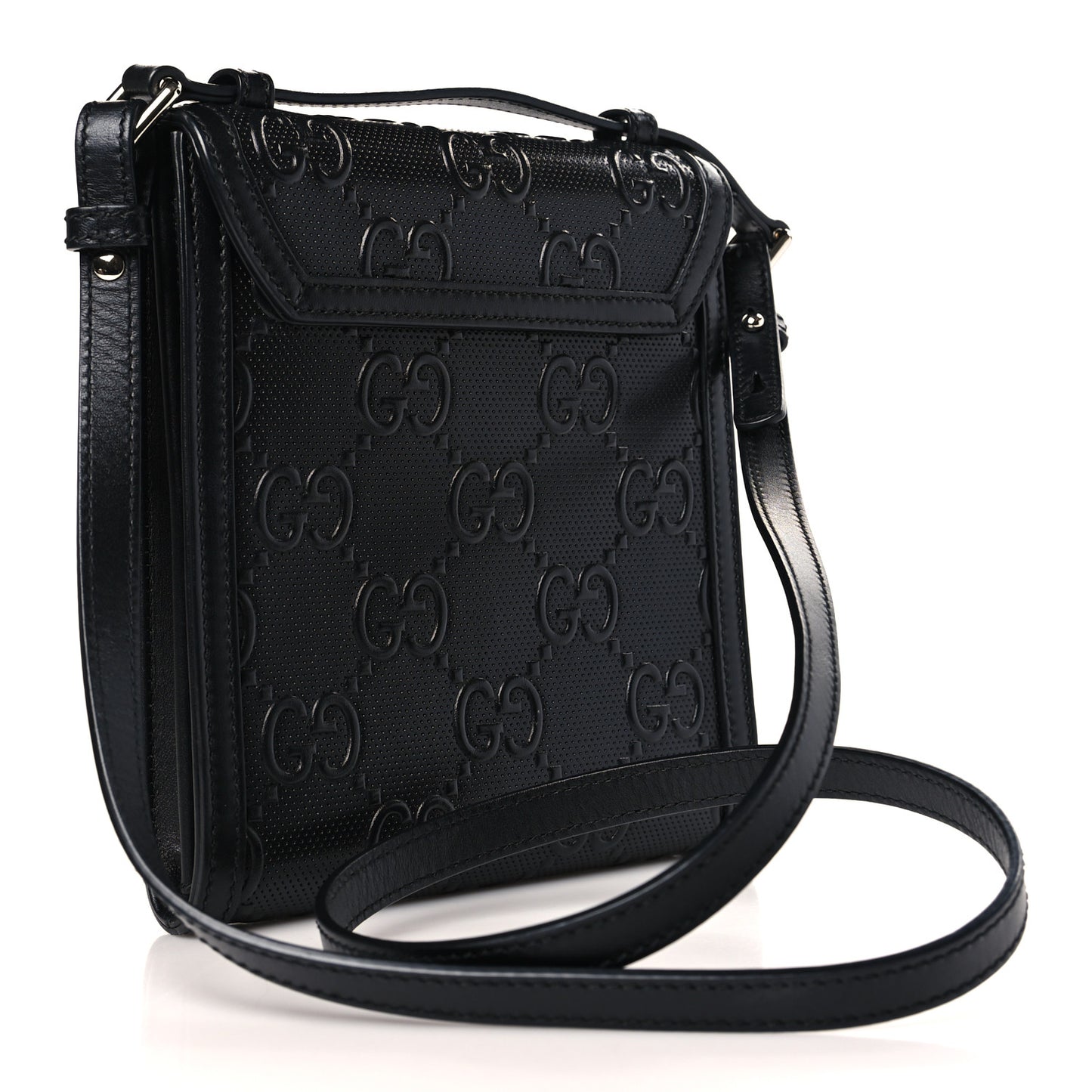 Calfskin GG Tennis Embossed Messenger Bag Black