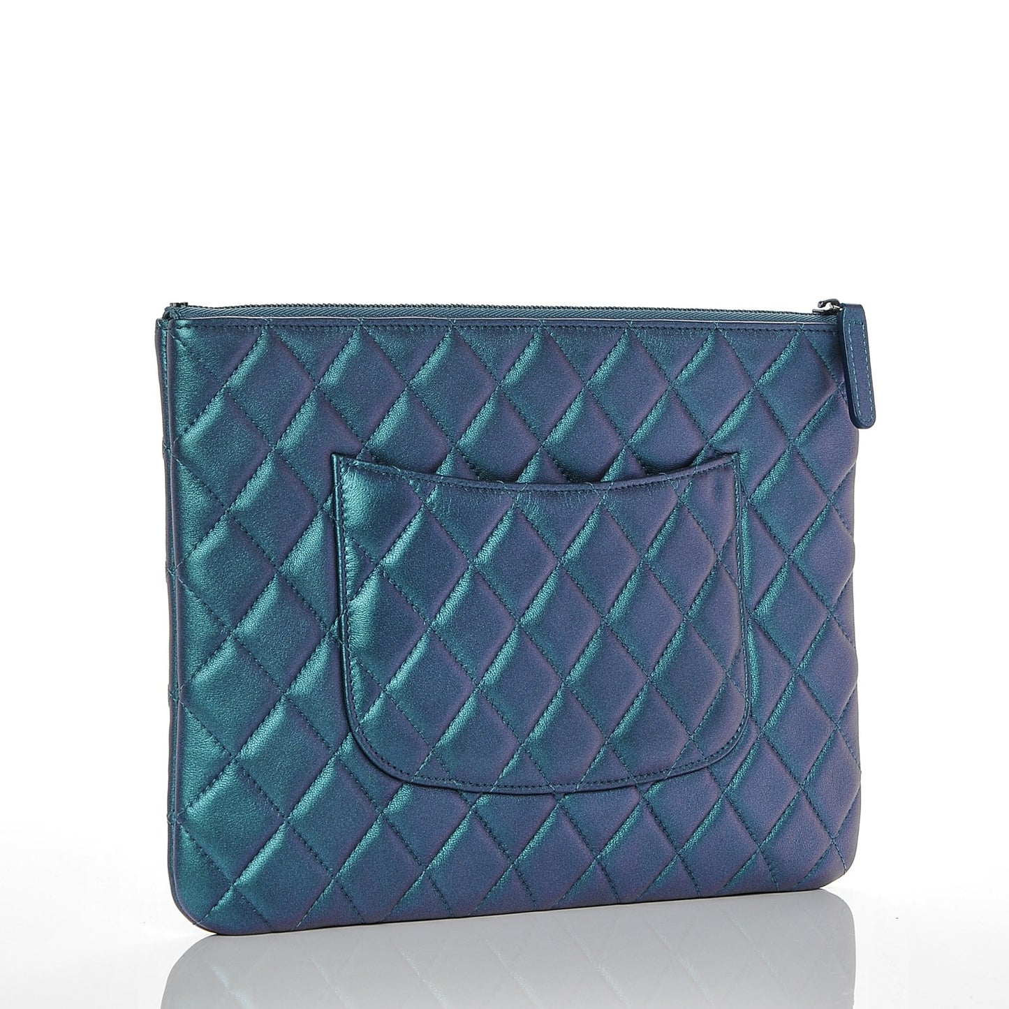 Iridescent Lambskin Quilted Medium Cosmetic Case Turquoise