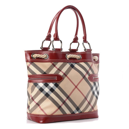 Burberry Patent Nova Check Nautical Tote Berry Red 3 of 14