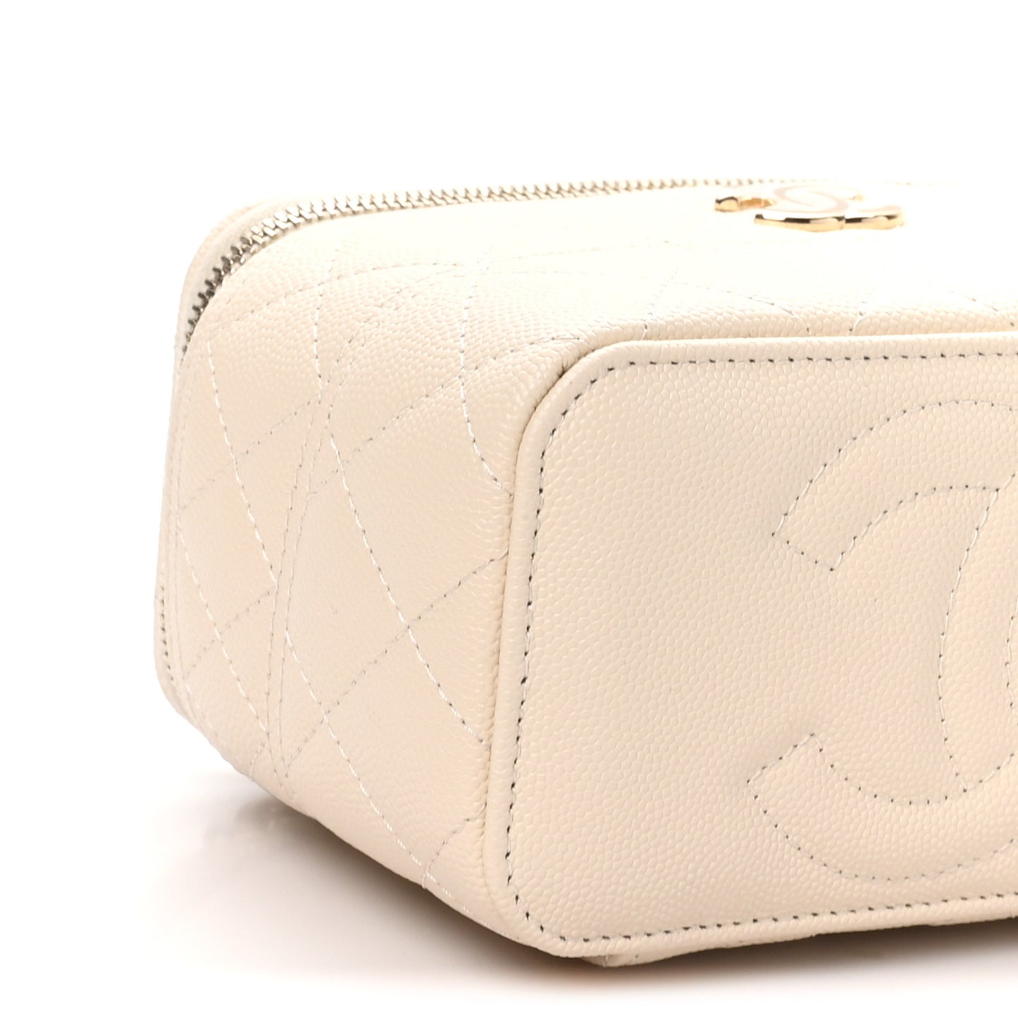 Caviar Quilted Trendy Handle Mini Vanity Ecru