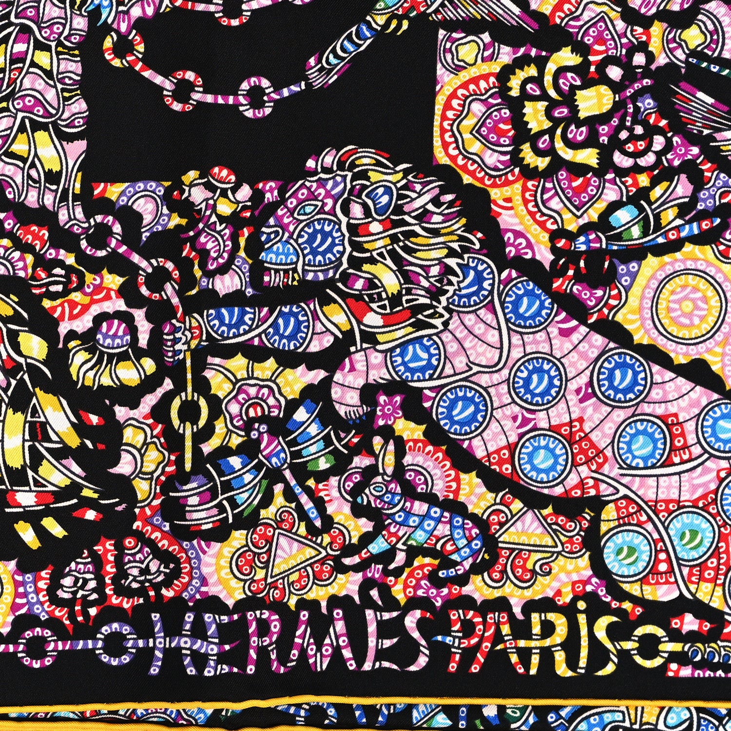 Hermes Silk La Legende de La Foret Scarf 90 Black Mauve Multicolor 2 of 4