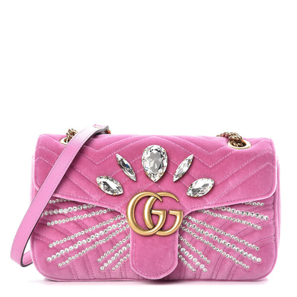 Gucci Velvet Matelasse Marquise Crystals Embroidered Small GG Marmont Shoulder Bag Malva 1 of 7