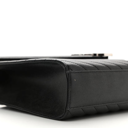 Saint Laurent Grain De Poudre Matelasse Chevron Large Monogram Satchel Black 9 of 10