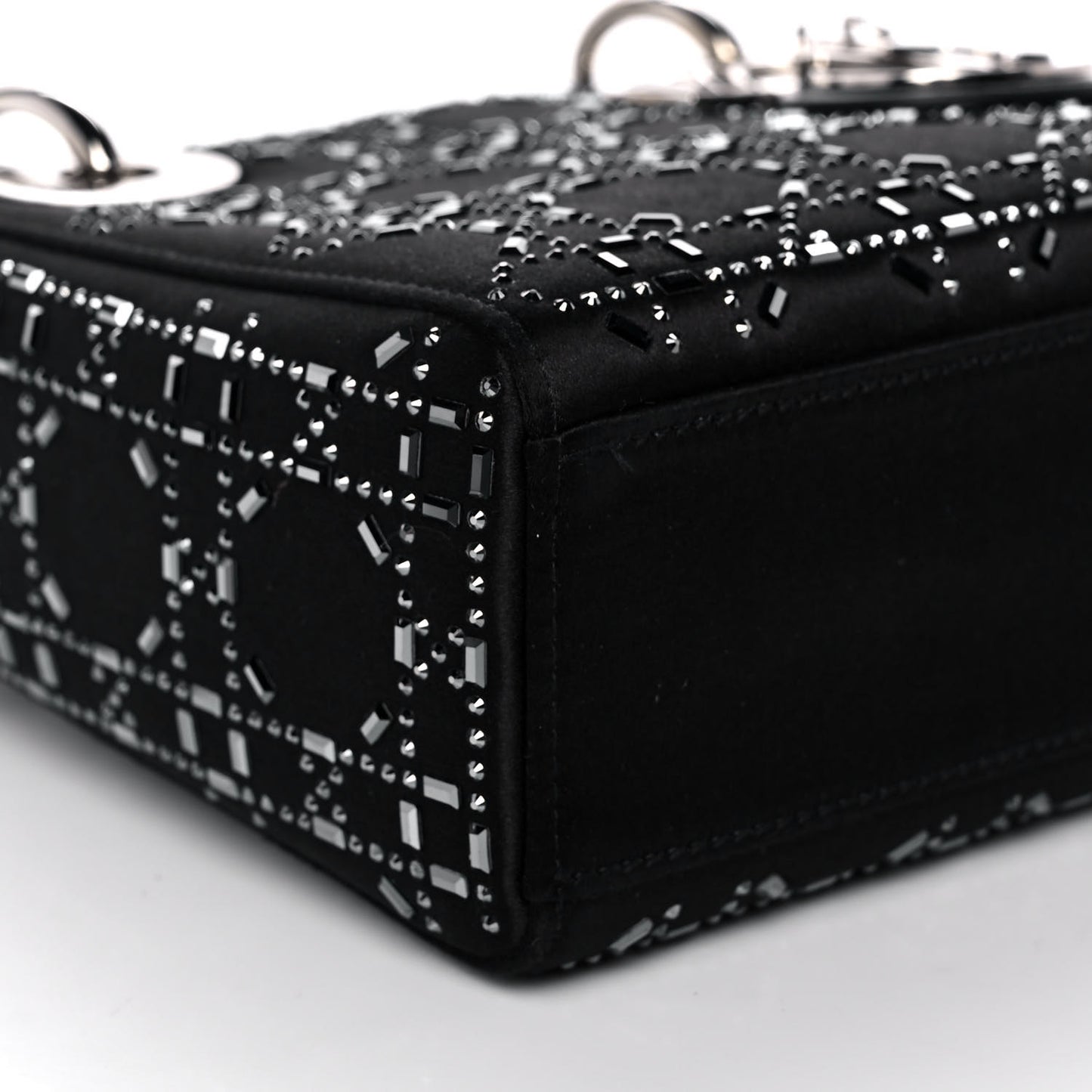 Satin Crystal Cannage Mini Lady Dior Black