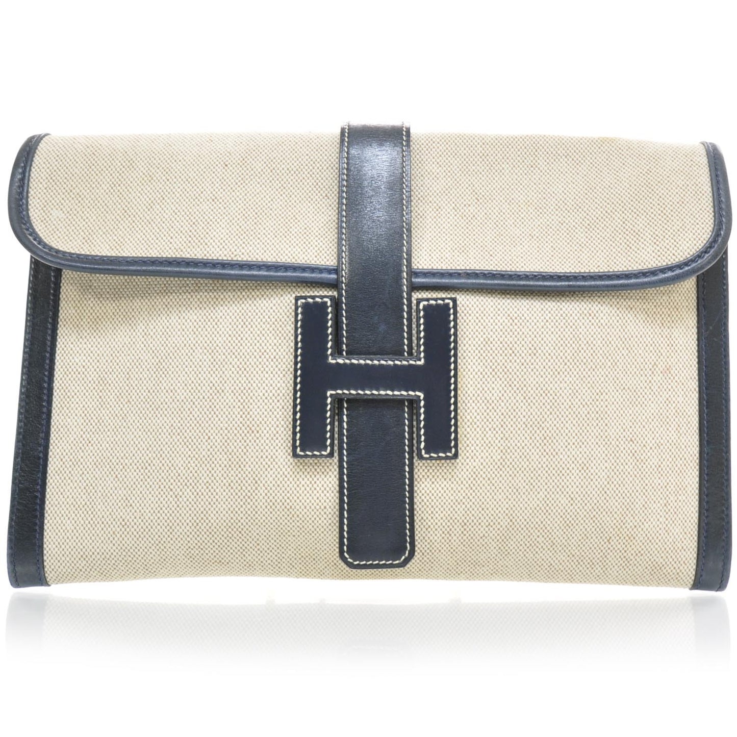 Toile Leather Jige PM Clutch Navy Bleu