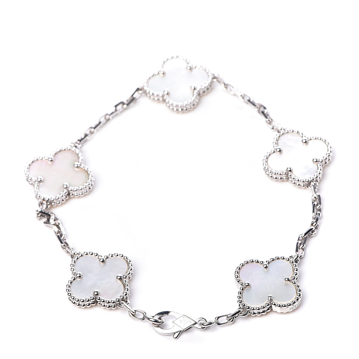 18K White Gold Mother of Pearl 5 Motifs Vintage Alhambra Bracelet