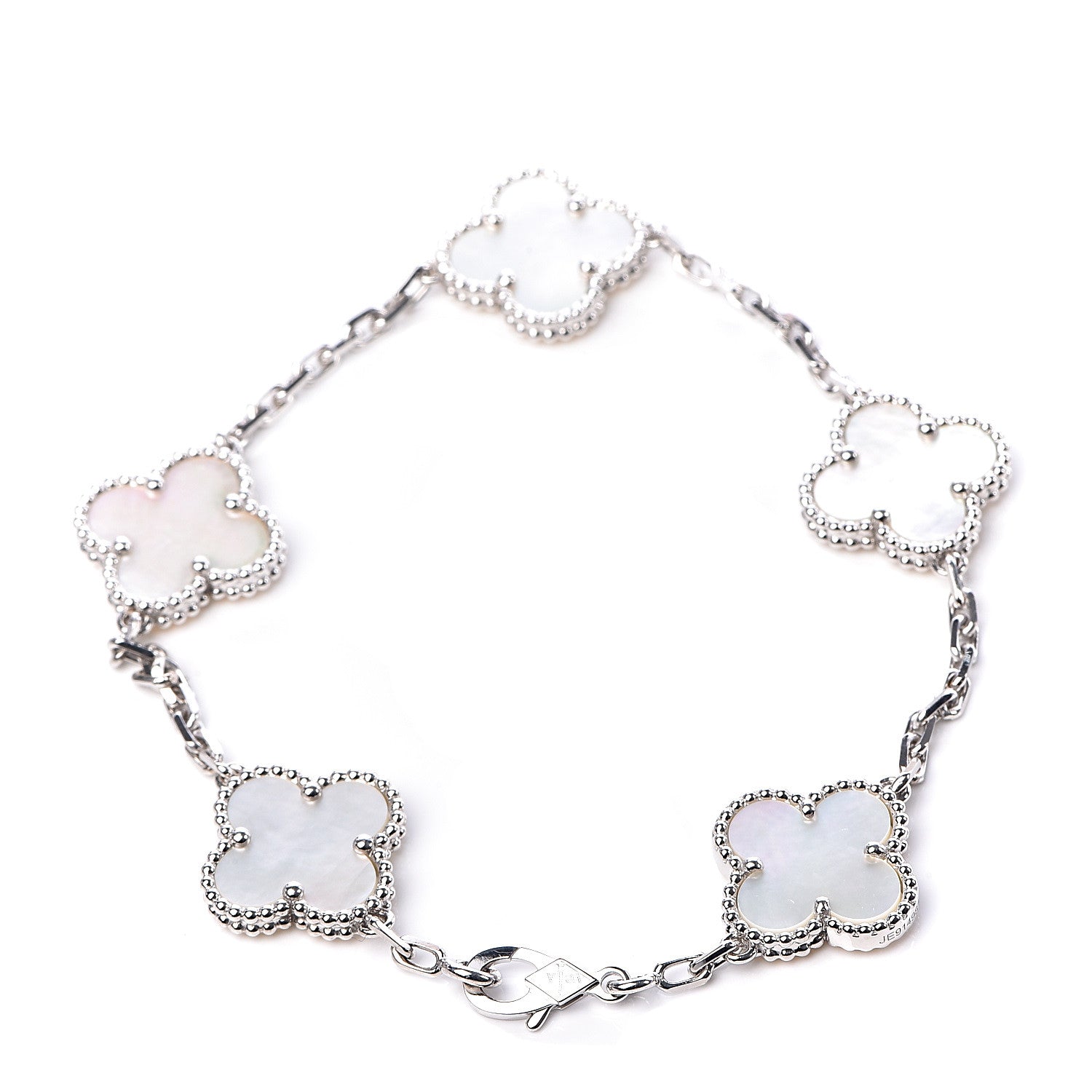 Van Cleef & Arpels 18K White Gold Mother of Pearl 5 Motifs Vintage Alhambra Bracelet 3 of 5