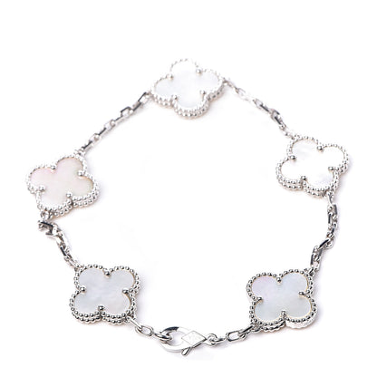 Van Cleef & Arpels 18K White Gold Mother of Pearl 5 Motifs Vintage Alhambra Bracelet 3 of 5