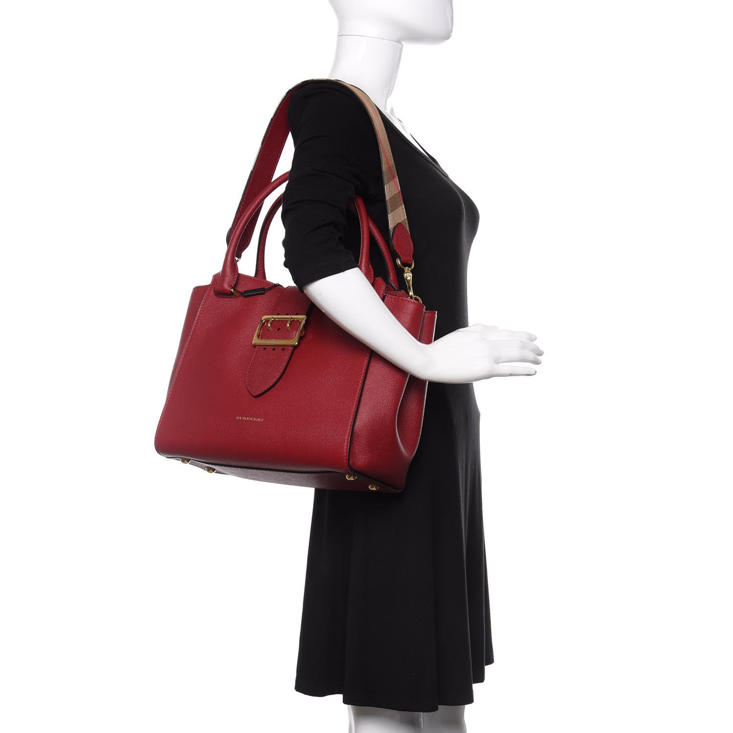Soft Grain Calfskin Medium Buckle Tote Parade Red