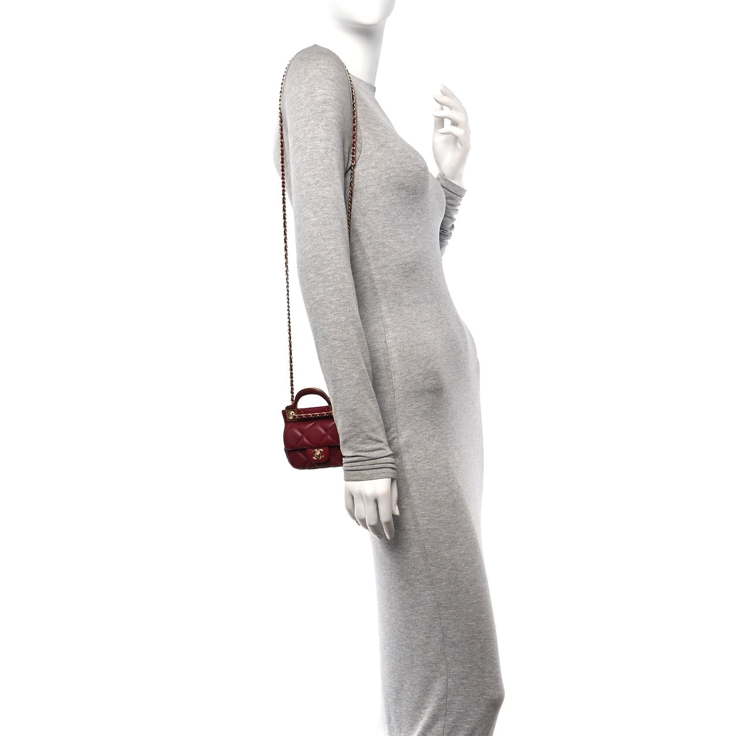 Chanel Calfskin Quilted Lady Handle Flap Card Holder With Chain Red 2 of 11