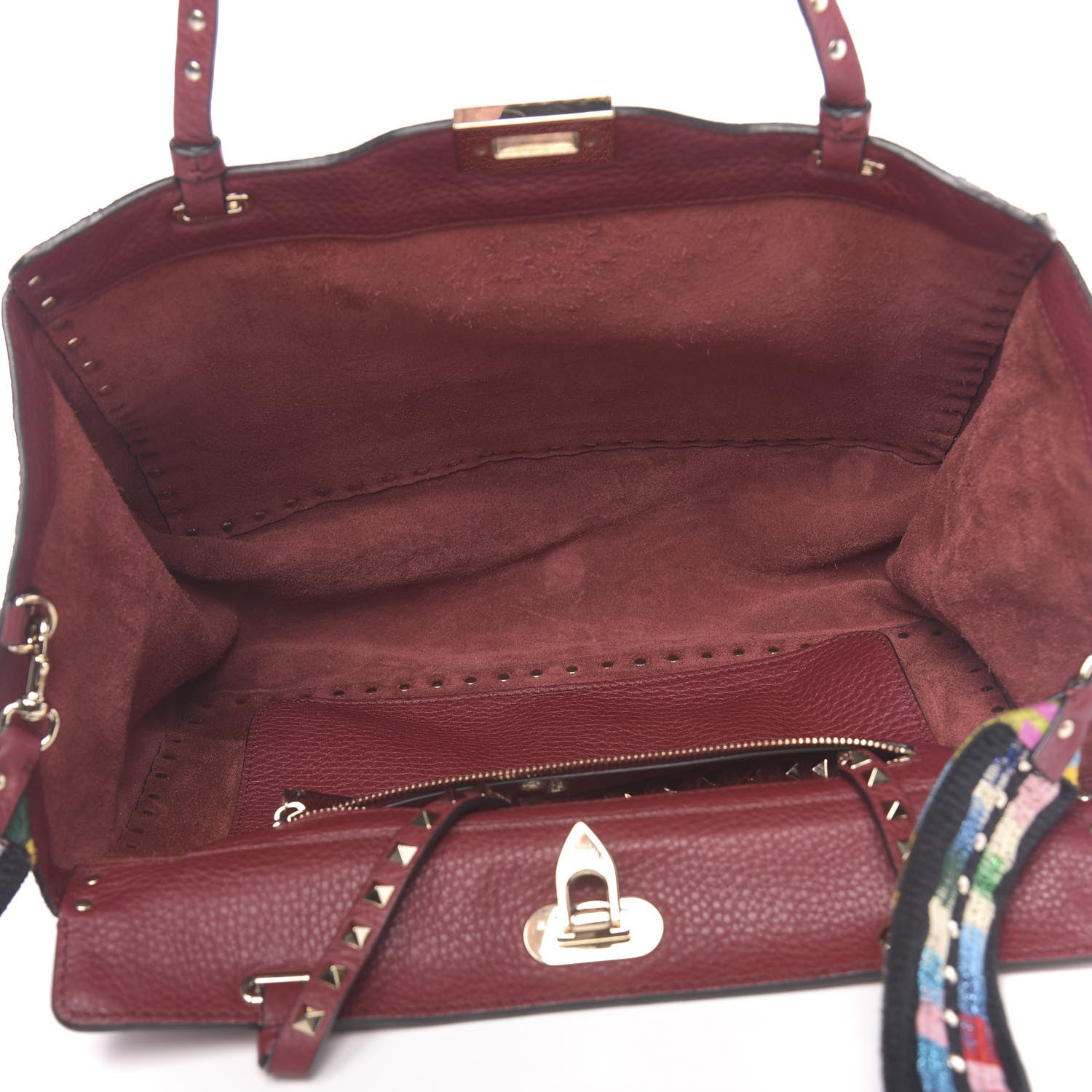 Valentino Garavani Grained Calfskin Embroidered Medium Rockstud Rolling Tote Red 6 of 10