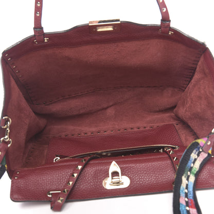 Valentino Garavani Grained Calfskin Embroidered Medium Rockstud Rolling Tote Red 6 of 10