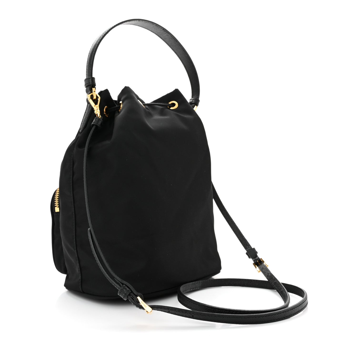 Saffiano Tessuto Nylon Mini Bucket Crossbody Bag Black