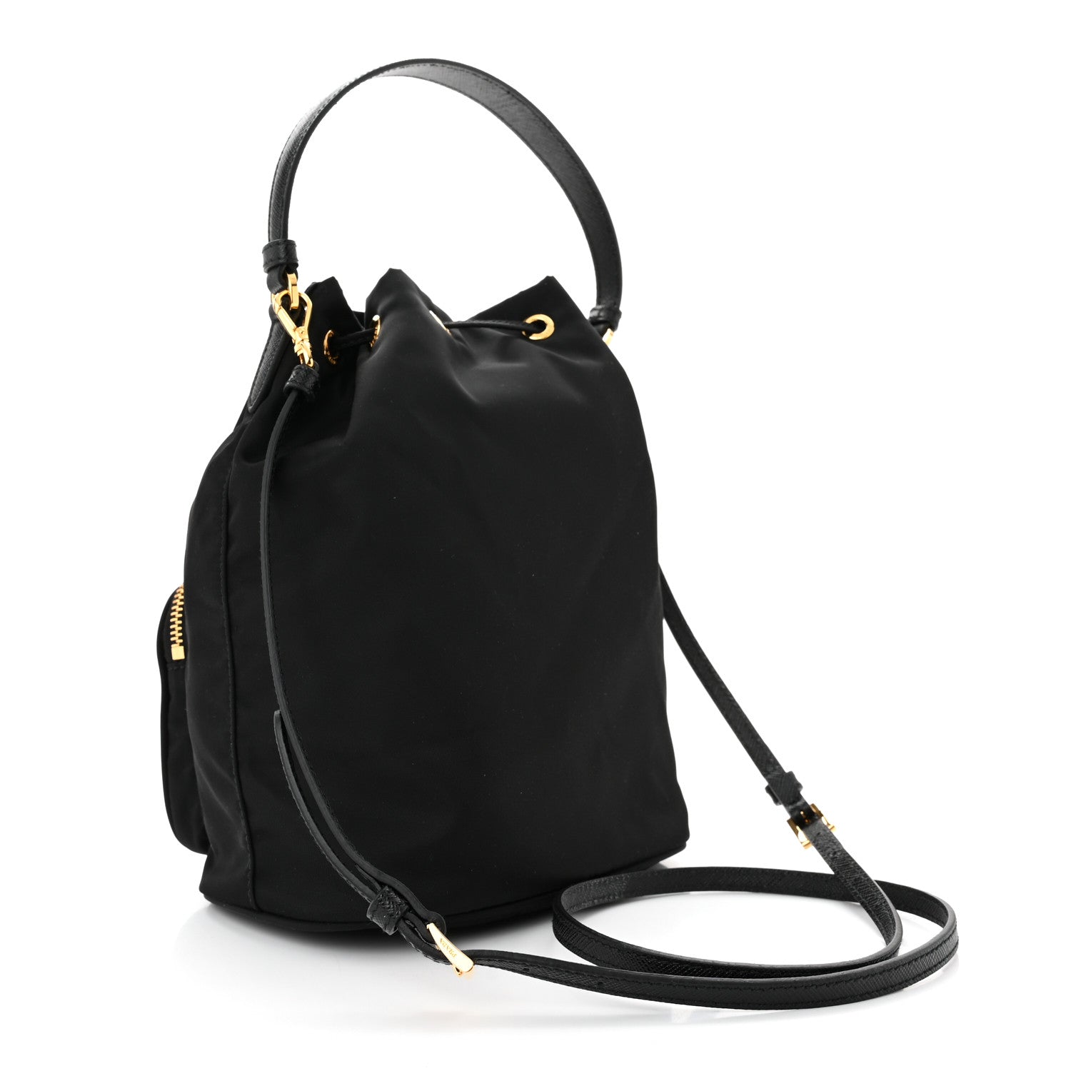 Prada Saffiano Tessuto Nylon Mini Bucket Crossbody Bag Black 3 of 10