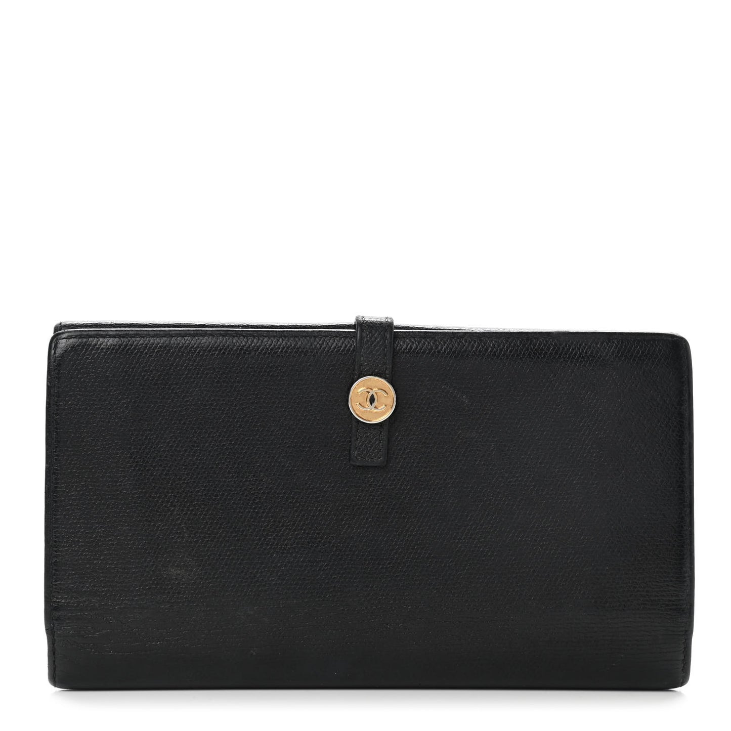 Grained Calfskin CC Button Long Wallet Black