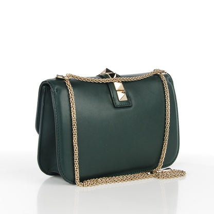 Valentino Garavani Vitello Medium Glam Lock Rockstud Flap Forest Green 3 of 7