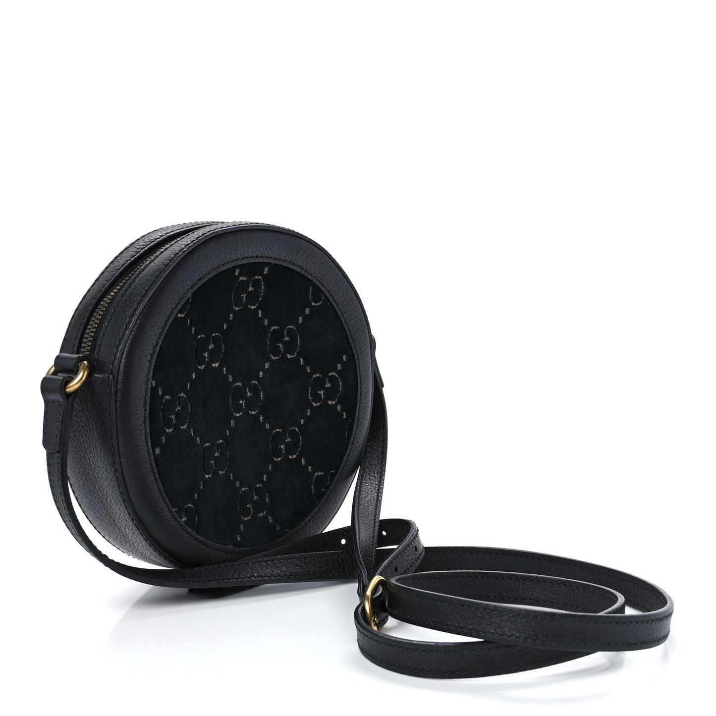 Velvet Calfskin GG Monogram Round Shoulder Bag Blue Beige