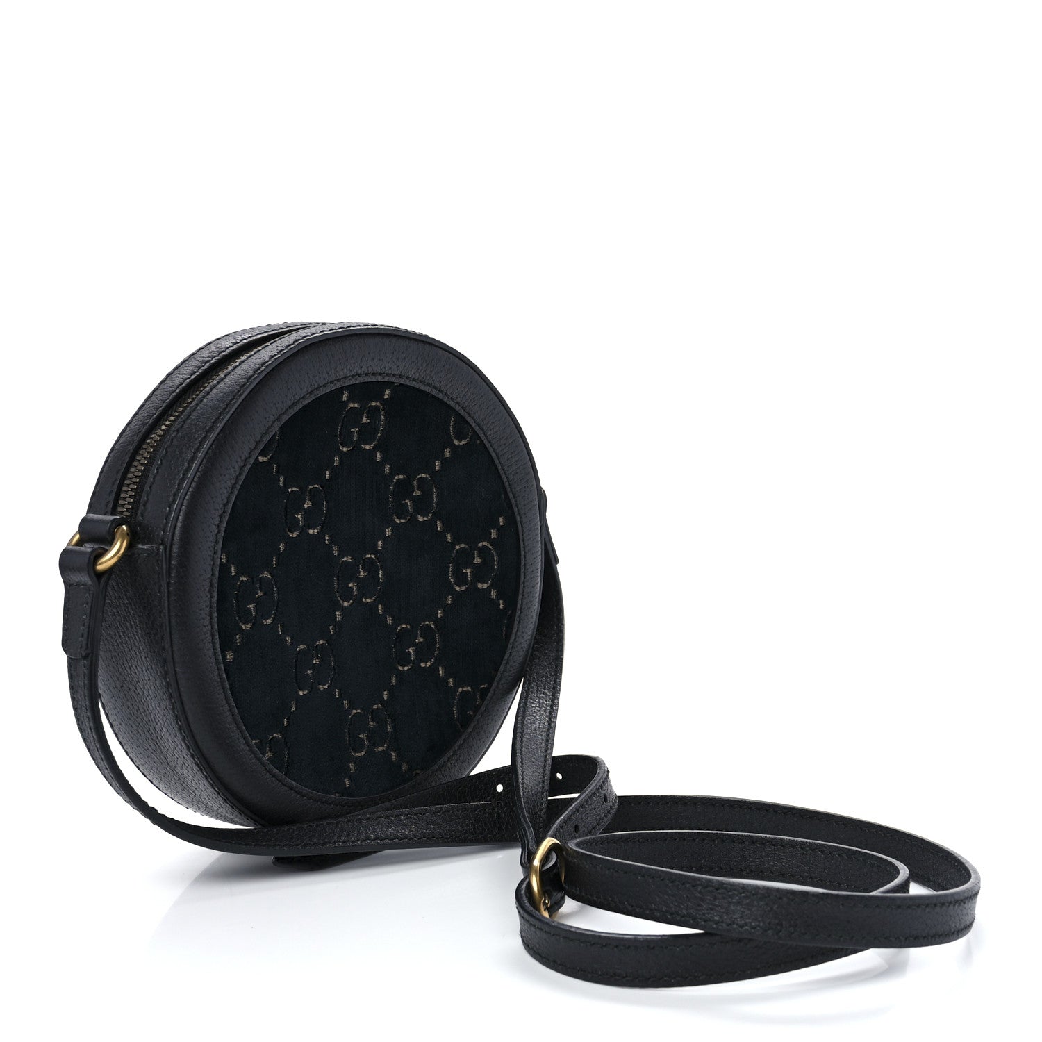 Gucci Velvet Calfskin GG Monogram Round Shoulder Bag Blue Beige 3 of 12