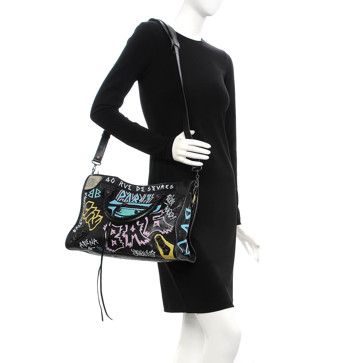 Balenciaga Agneau Graffiti All Over Classic Hardware City Black Multicolor 2 of 9