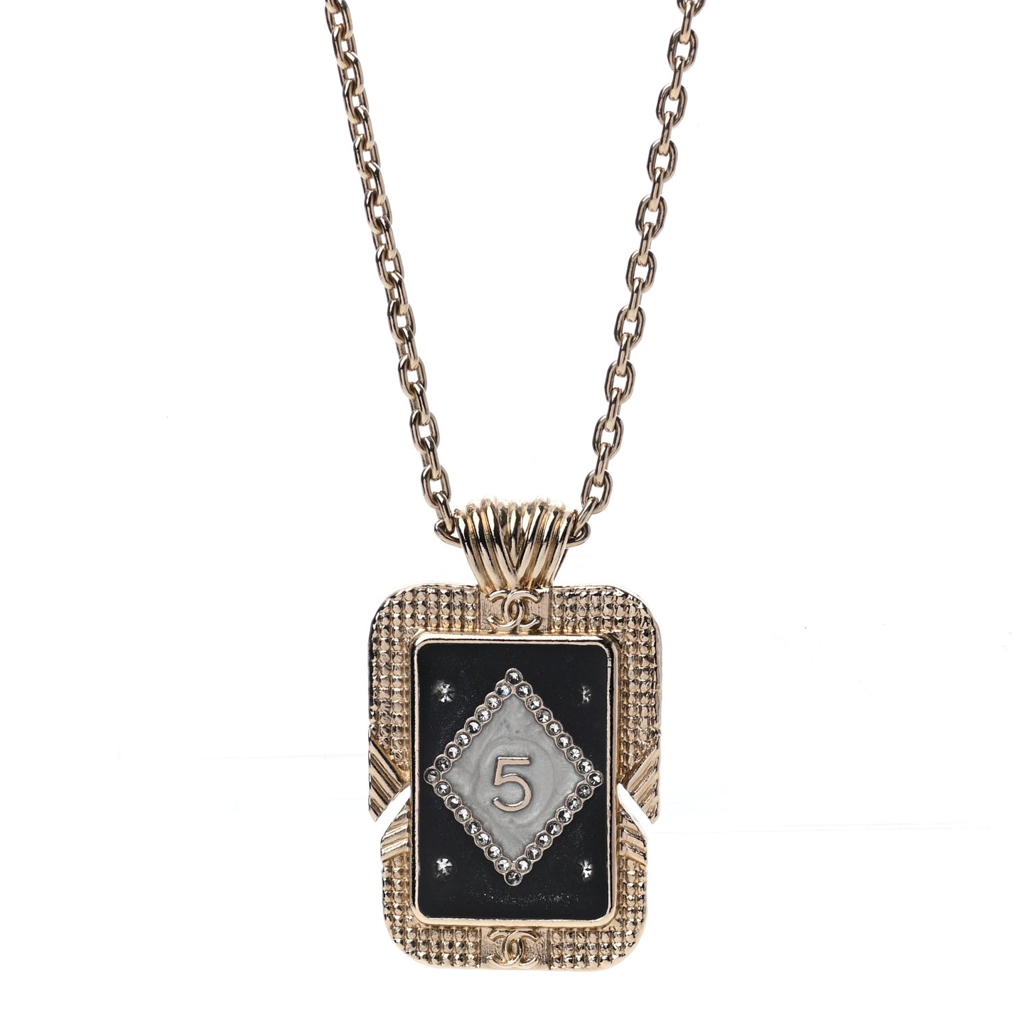 Metal Resin Enamel Crystal CC Necklace Gold Black White
