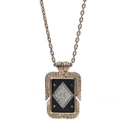 Chanel Metal Resin Enamel Crystal CC Necklace Gold Black White 5 of 7