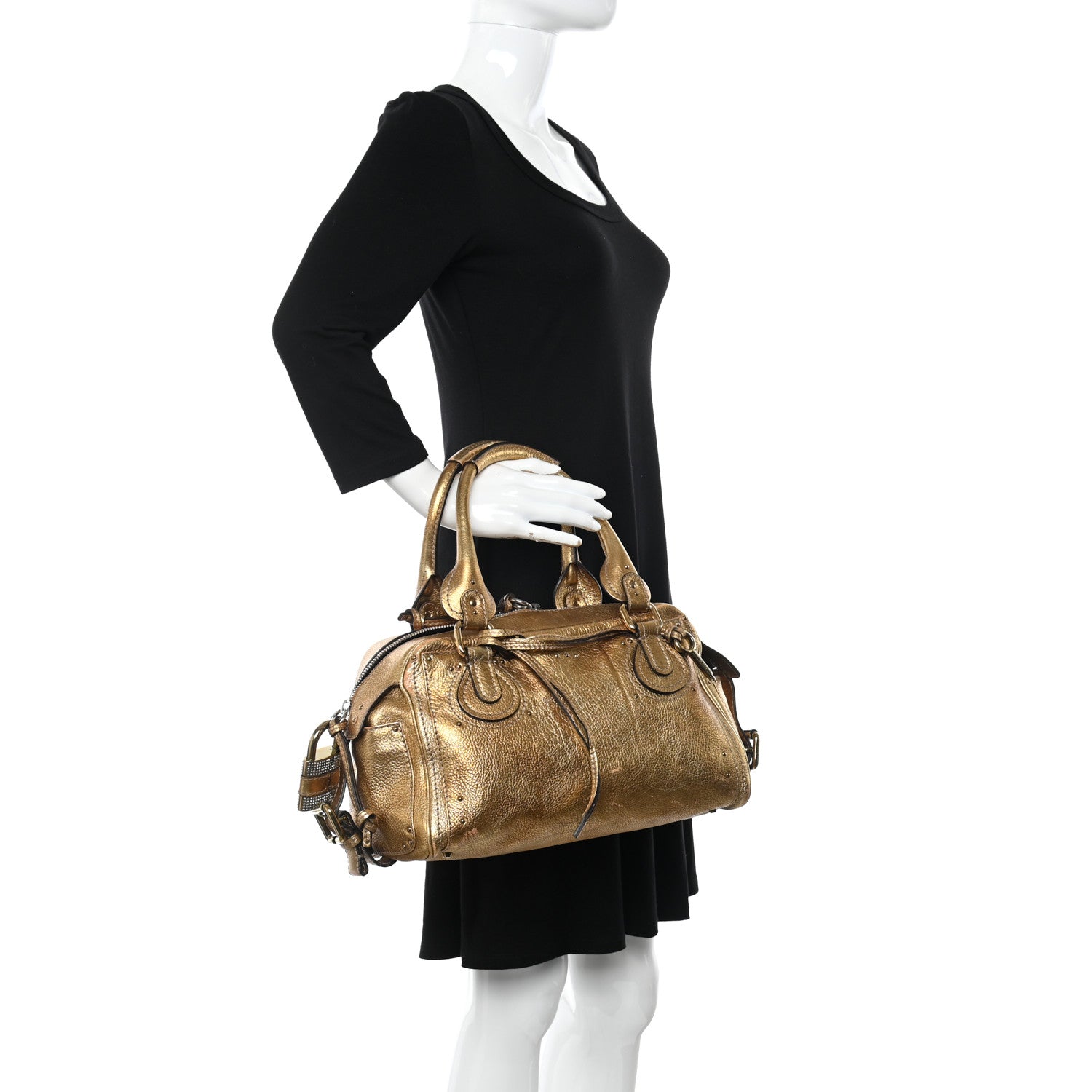 Chloe Metallic Calfskin Crystal Paddington Satchel Gold 2 of 19
