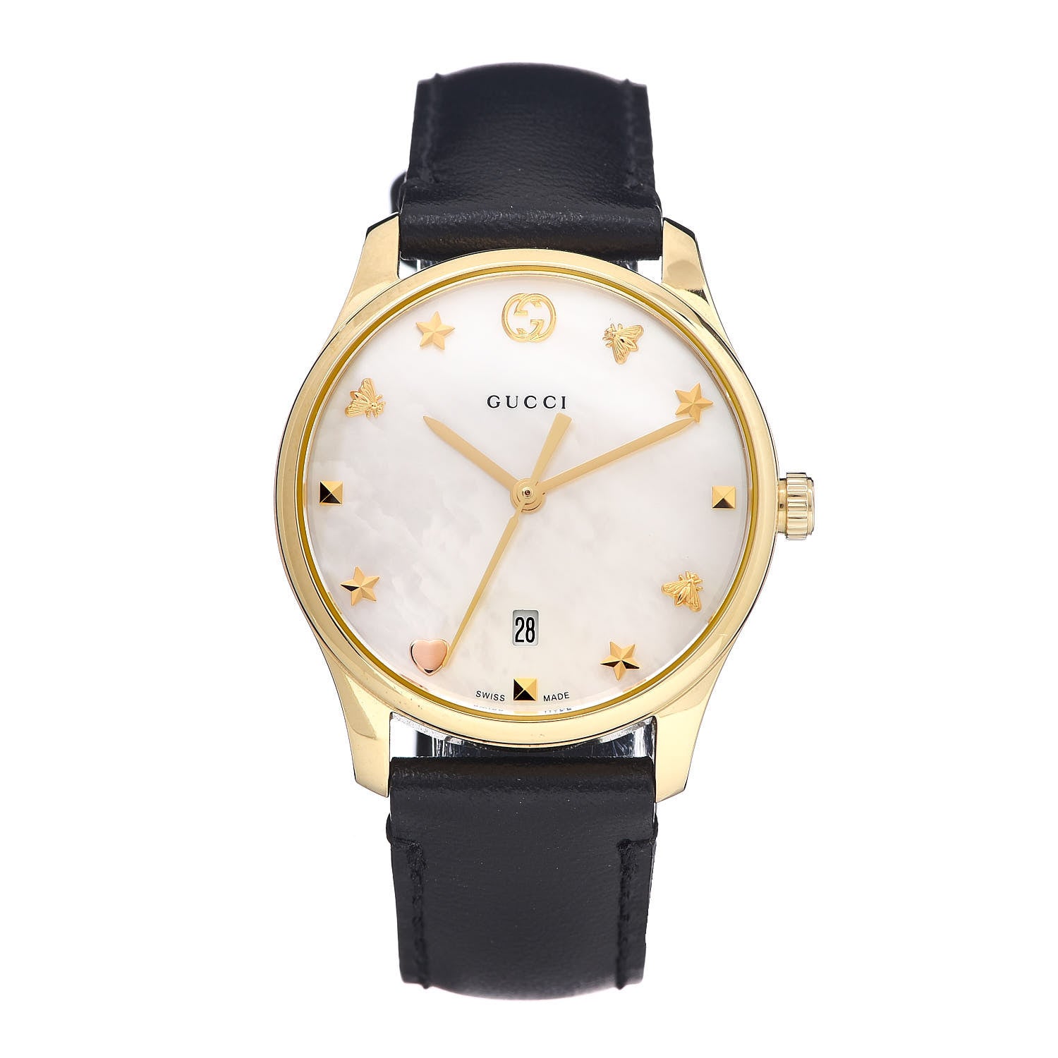 Gucci Stainless Steel Calfskin Mother of Pearl 29mm G-Timeless Charm Quartz Watch 1 of 7