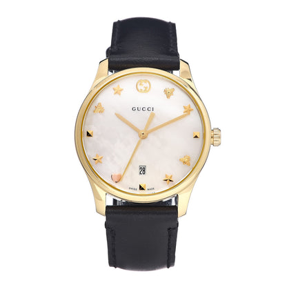 Gucci Stainless Steel Calfskin Mother of Pearl 29mm G-Timeless Charm Quartz Watch 1 of 7