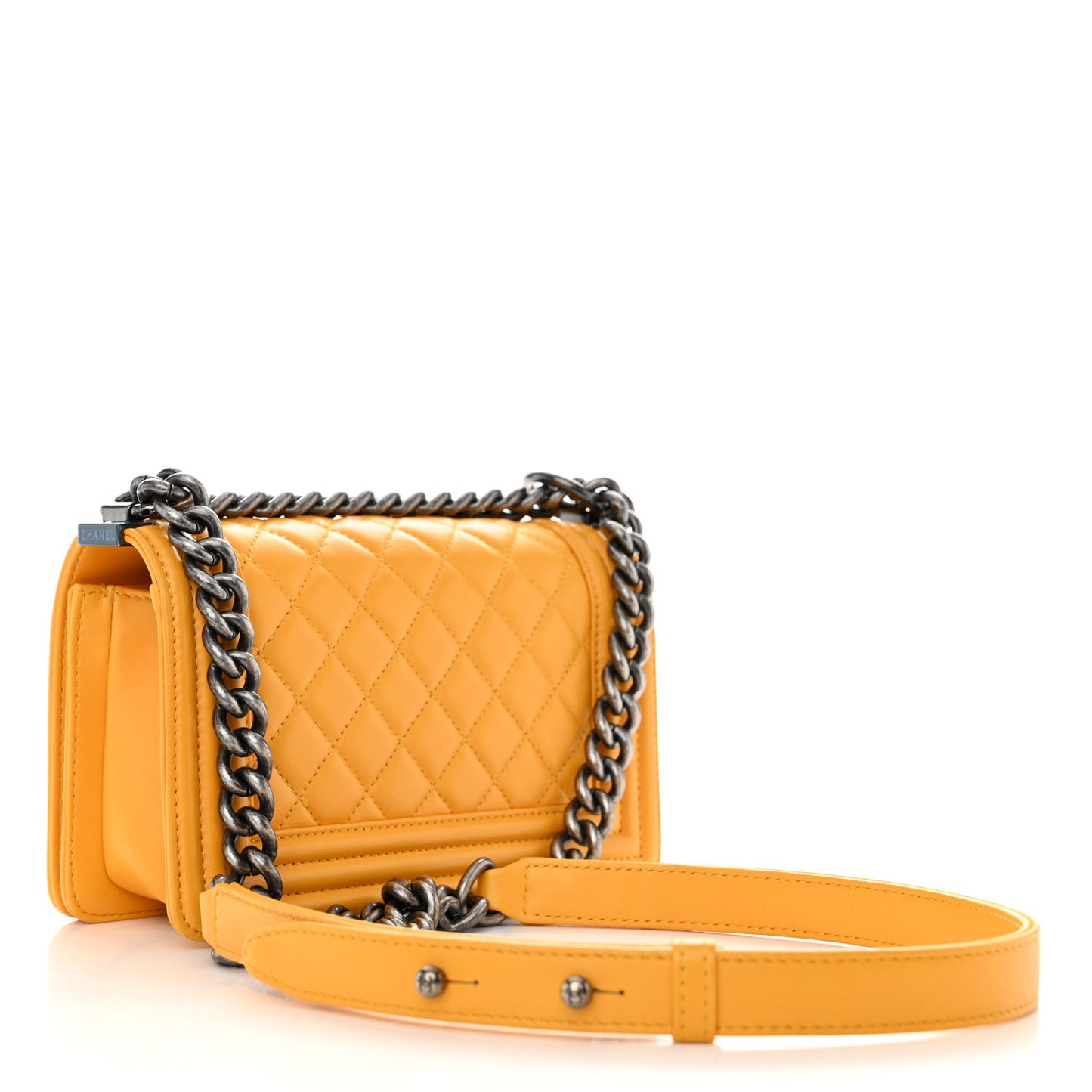 Lambskin Quilted Small Boy Flap Yellow