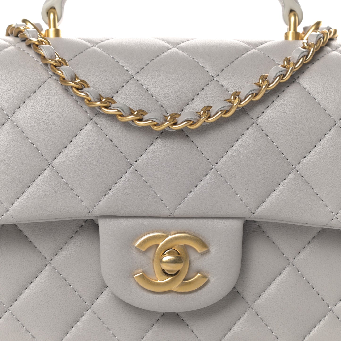 Lambskin Quilted Mini Top Handle Rectangular Flap Grey