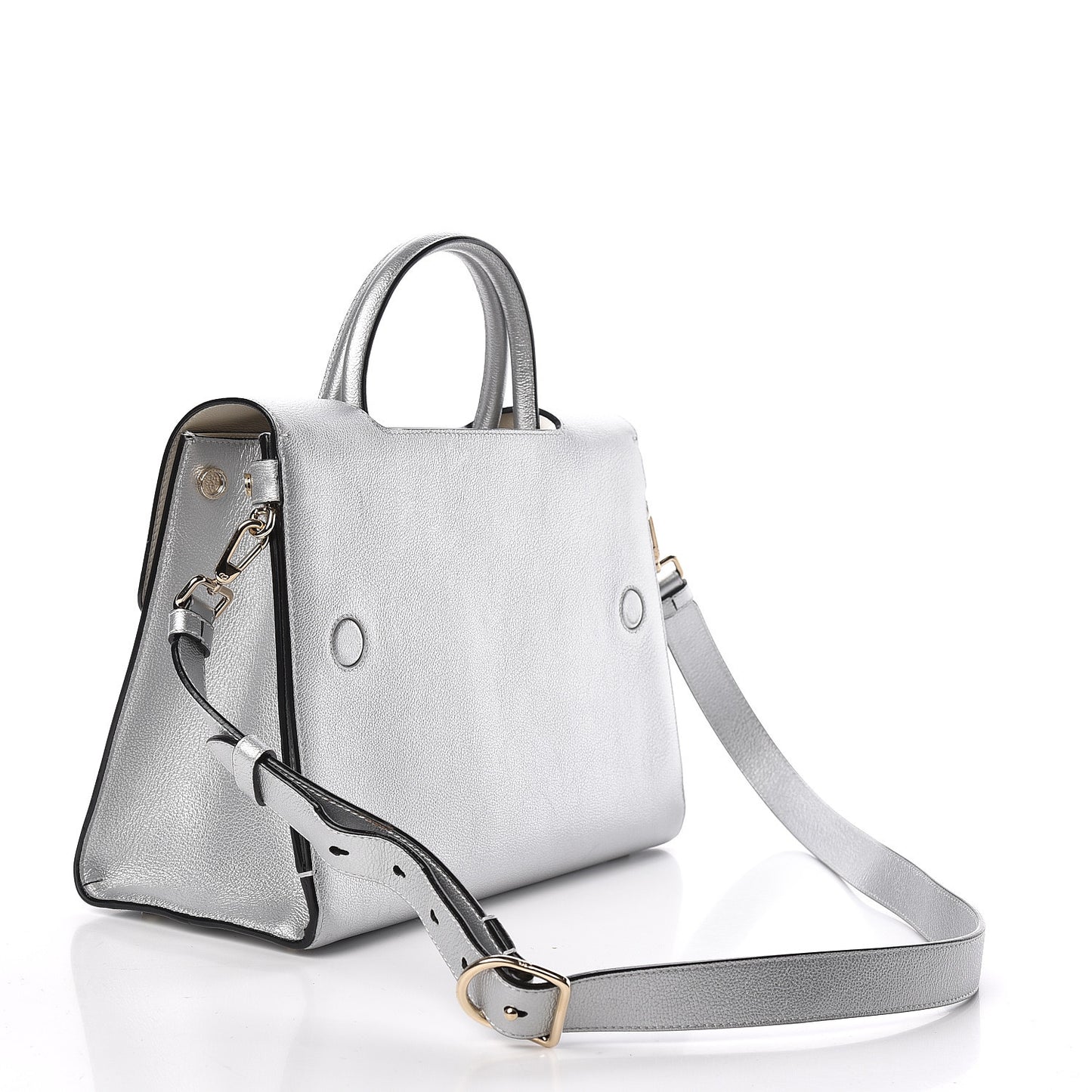 Metallic Grained Calfskin Medium Diorever Flap Silver