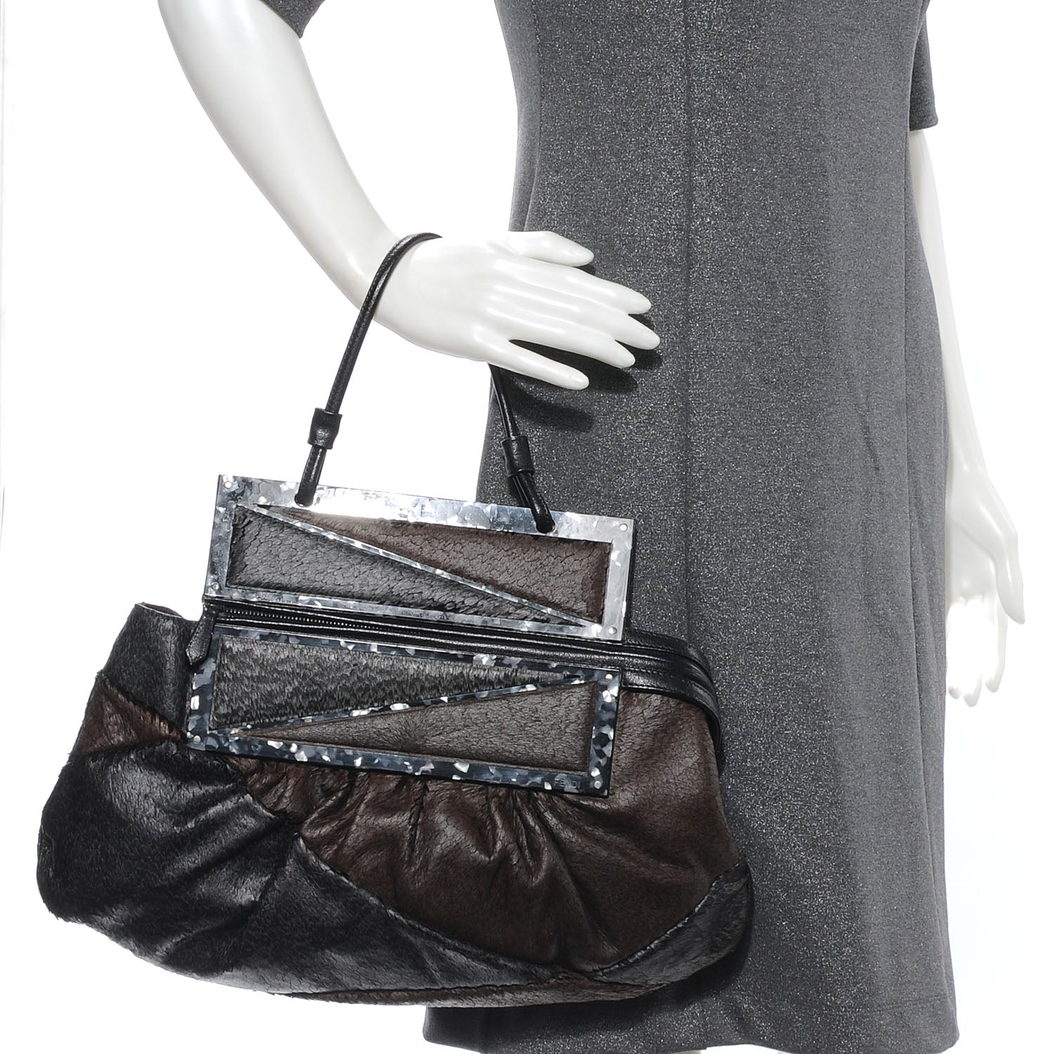 Fendi Calf Hair To You Convertible Clutch Grey 2 of 7