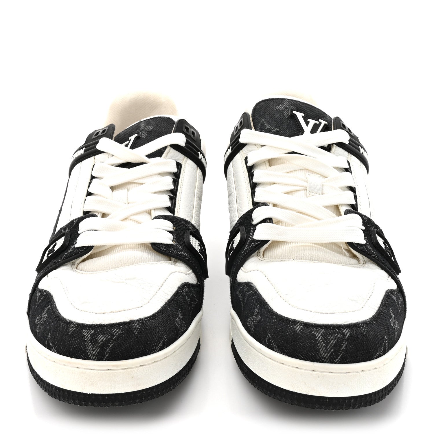 Louis Vuitton Calfskin Monogram Denim Mens LV Trainer Sneakers 11 Black 3 of 11