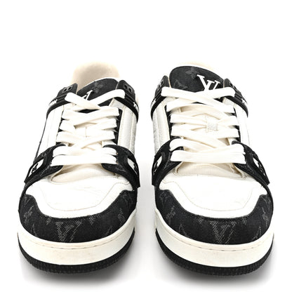 Louis Vuitton Calfskin Monogram Denim Mens LV Trainer Sneakers 11 Black 3 of 11