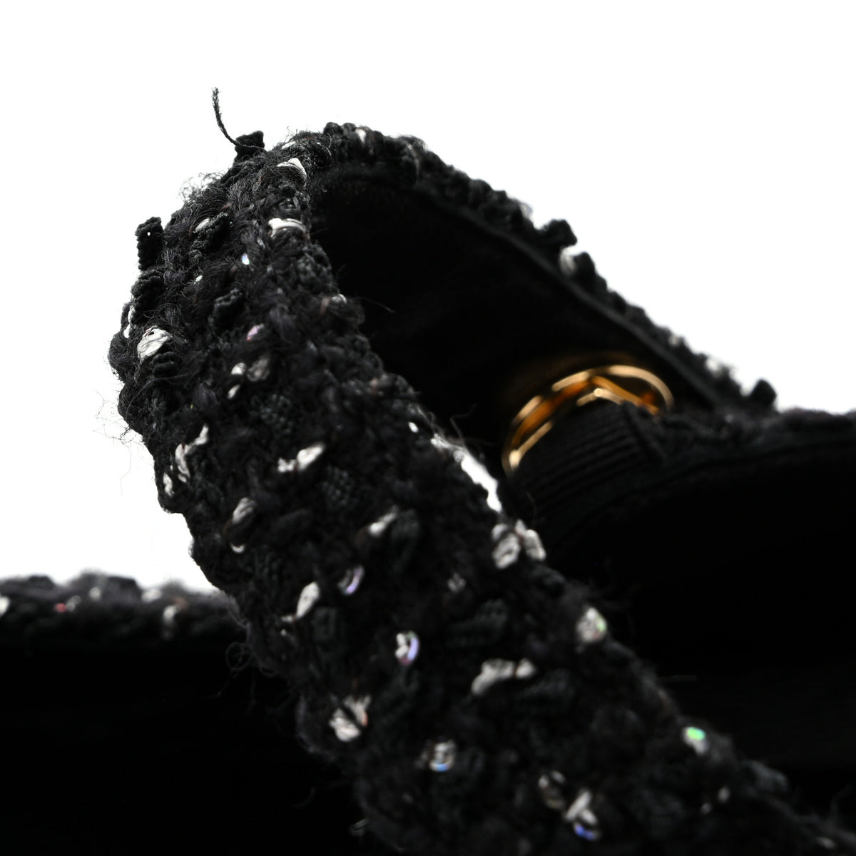 Chanel Tweed Sequin Grosgrain Cap Toe Mary Jane Flats 39 Black 10 of 11