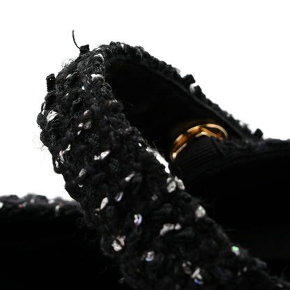 Chanel Tweed Sequin Grosgrain Cap Toe Mary Jane Flats 39 Black 10 of 11