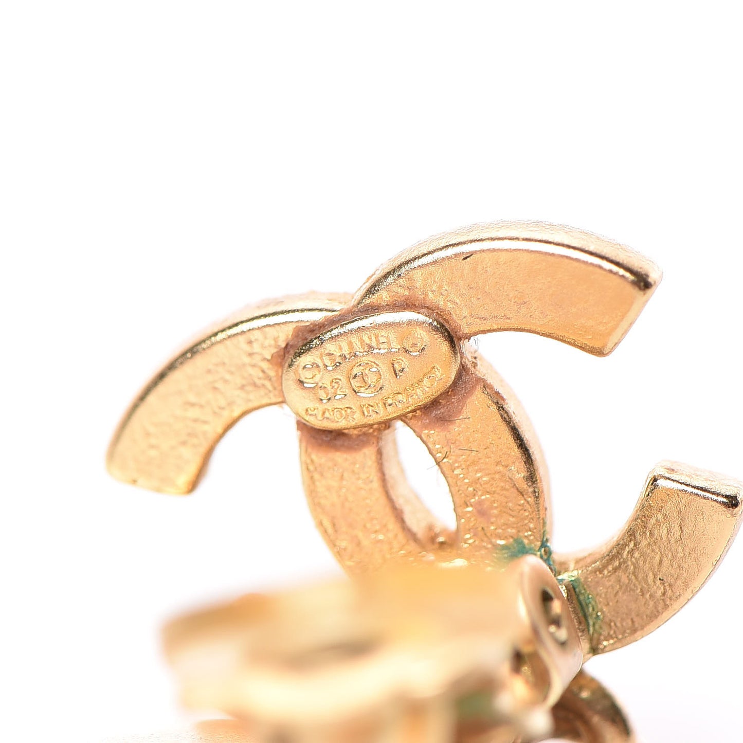 Crystal Heart CC Drop Clip On Earrings Gold