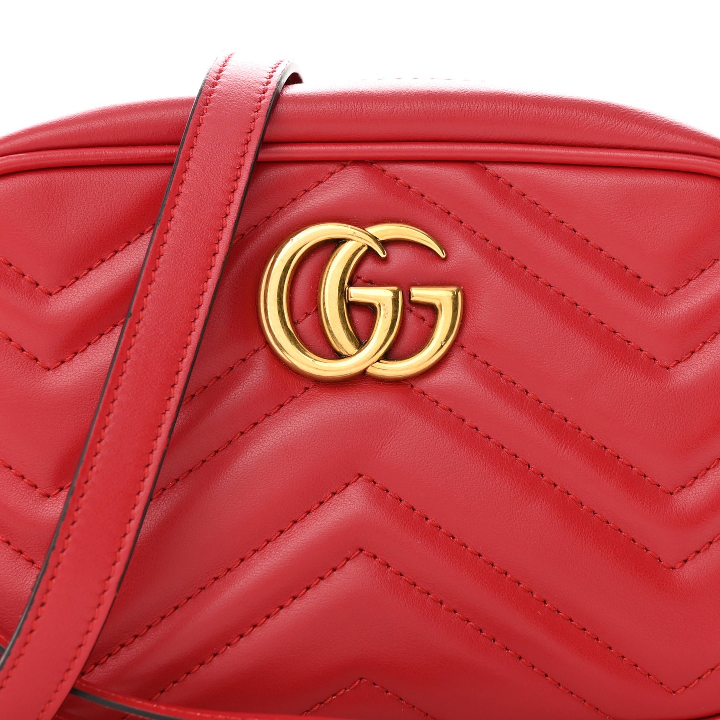 Calfskin Matelasse Mini GG Marmont Chain Shoulder Bag Hibiscus Red