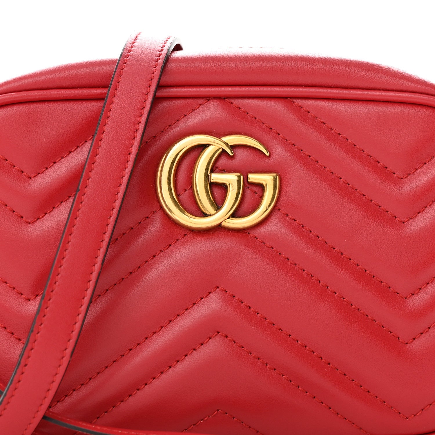 Gucci Calfskin Matelasse Mini GG Marmont Chain Shoulder Bag Hibiscus Red 8 of 10