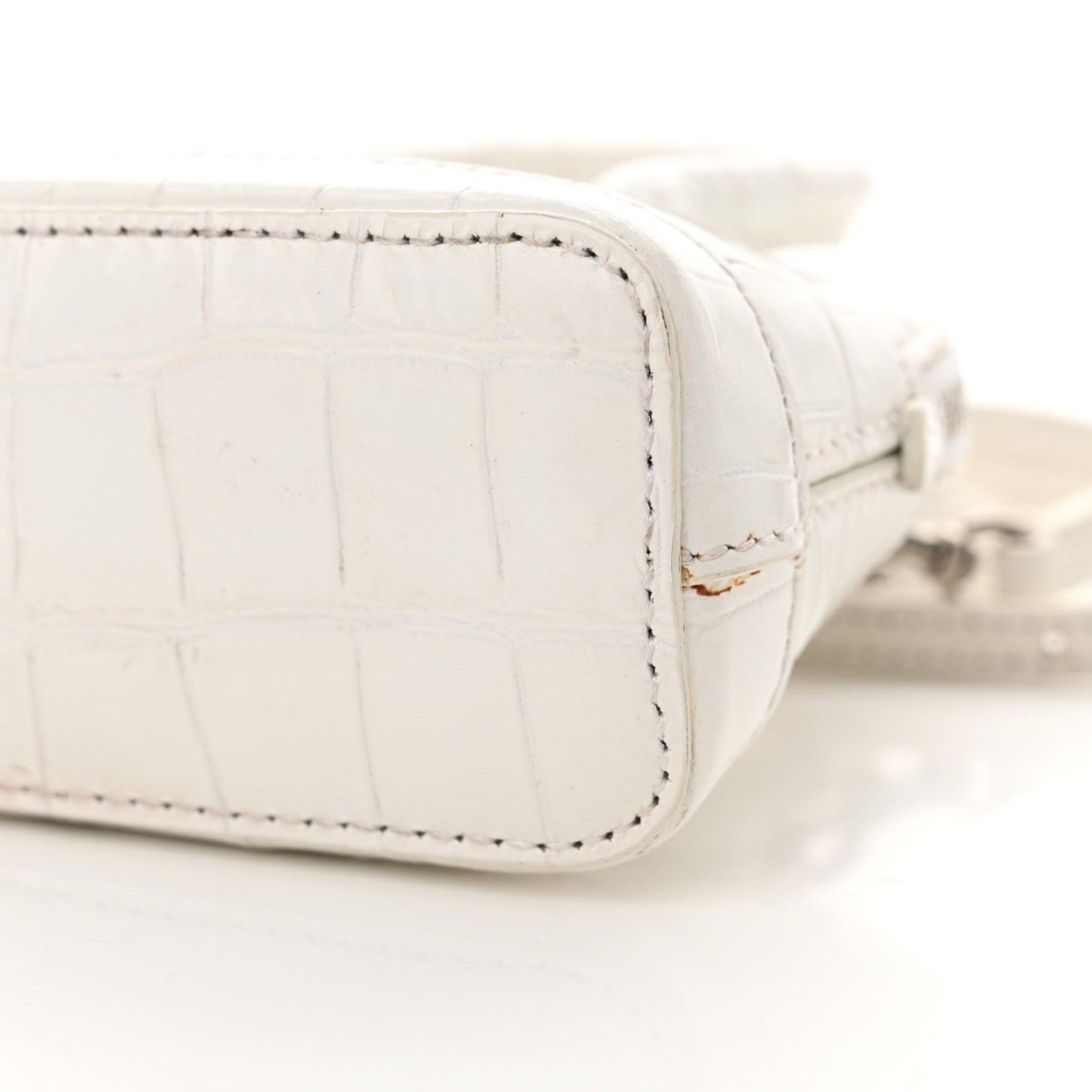 Calfskin Logo Crocodile Embossed Mini Ville Top Handle Bag White Black