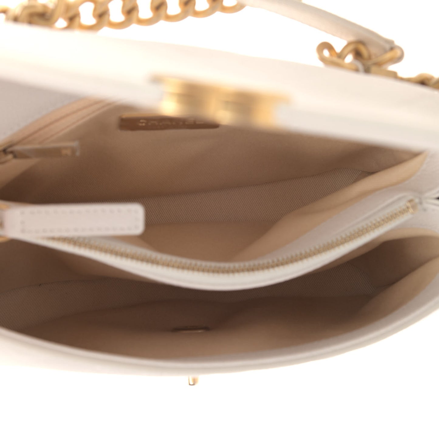 Grained Calfskin Small Stitched Flap White