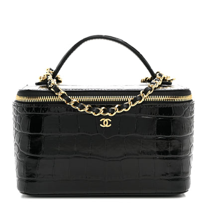 Chanel Calfskin Crocodile Embossed Crococo Small Top Handle Vanity Case With Chain Black 1 of 10