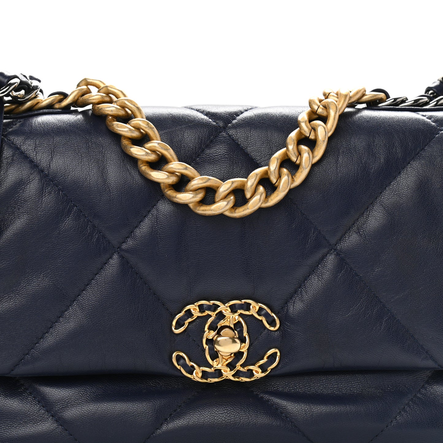 Lambskin Quilted Medium Chanel 19 Flap Navy Blue