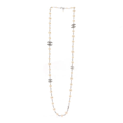 Chanel Crystal Pearl CC Long Necklace Silver 3 of 7