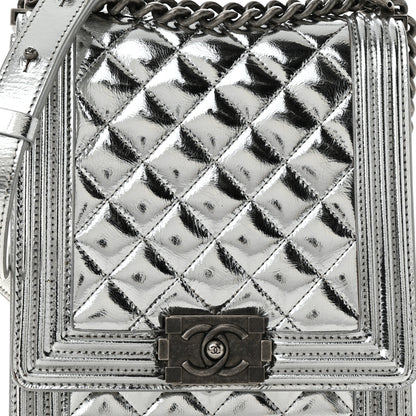 Chanel Metallic Goatskin Quilted North South Boy Flap Silver 8 of 12